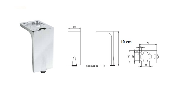 Piede in zama per mobili rettangolare altezza 10 cm