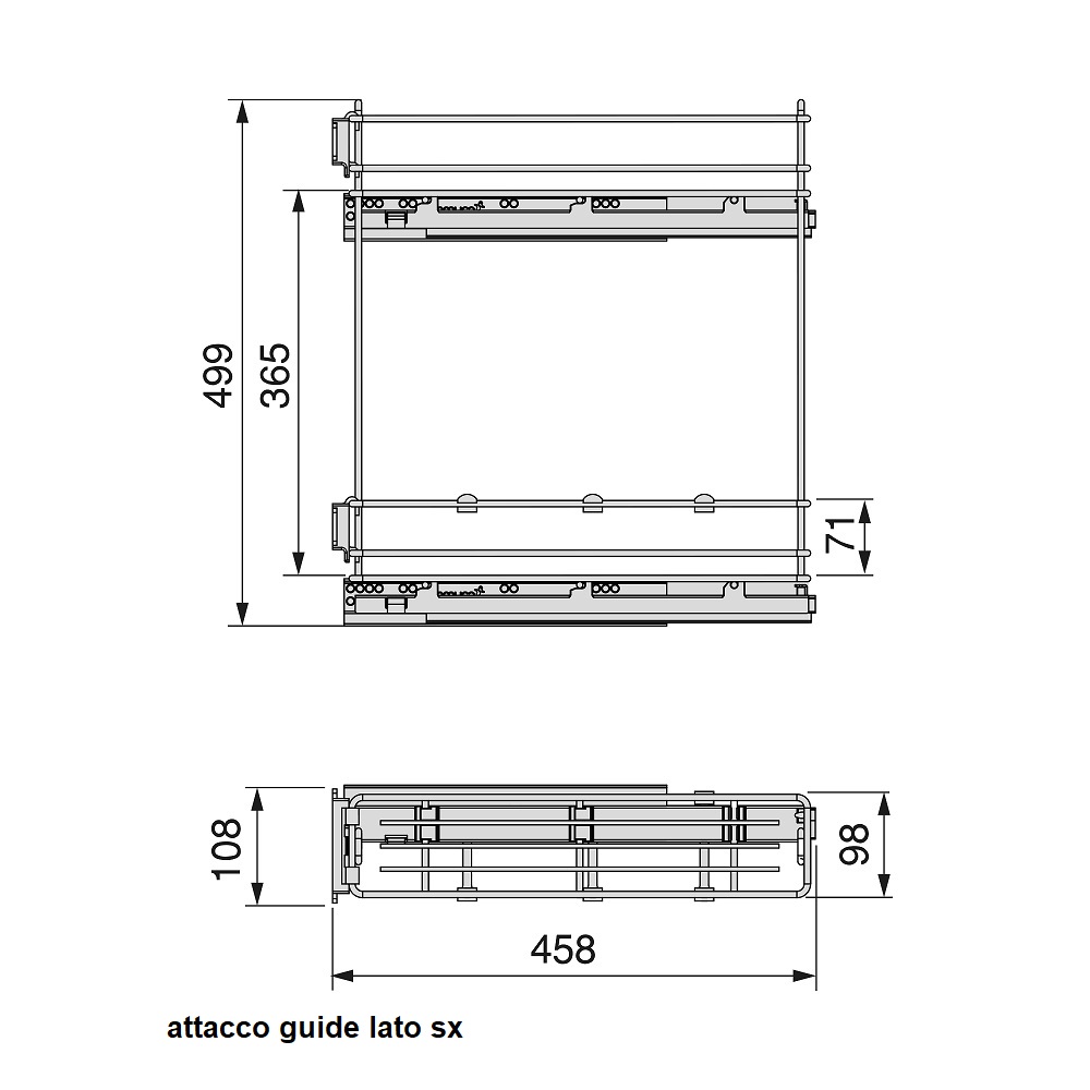 Cestello da cm10 estrazione totale Emuca 8381011 attacco guide lato sx