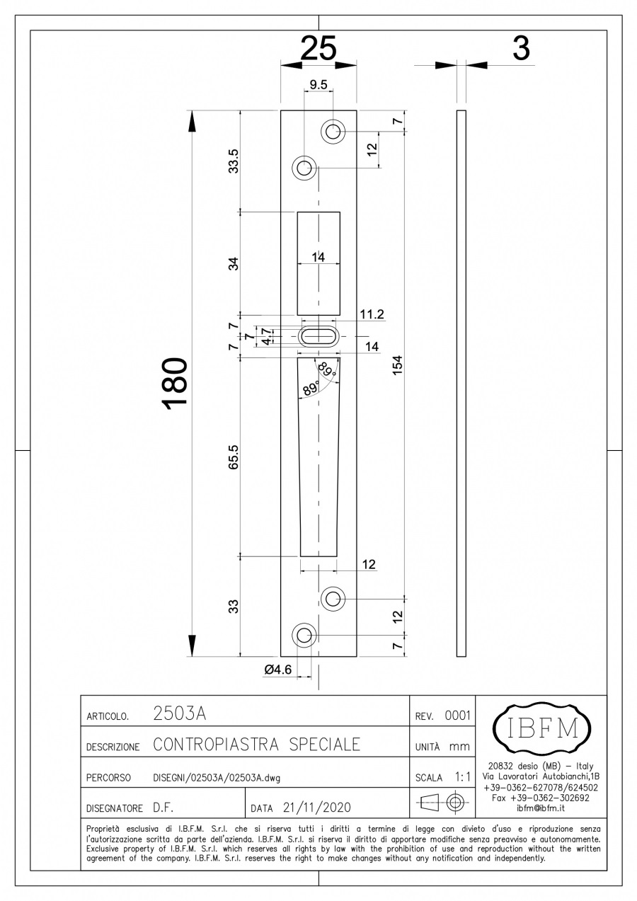 Contropiastra per serrature a montante IBFM  2503A