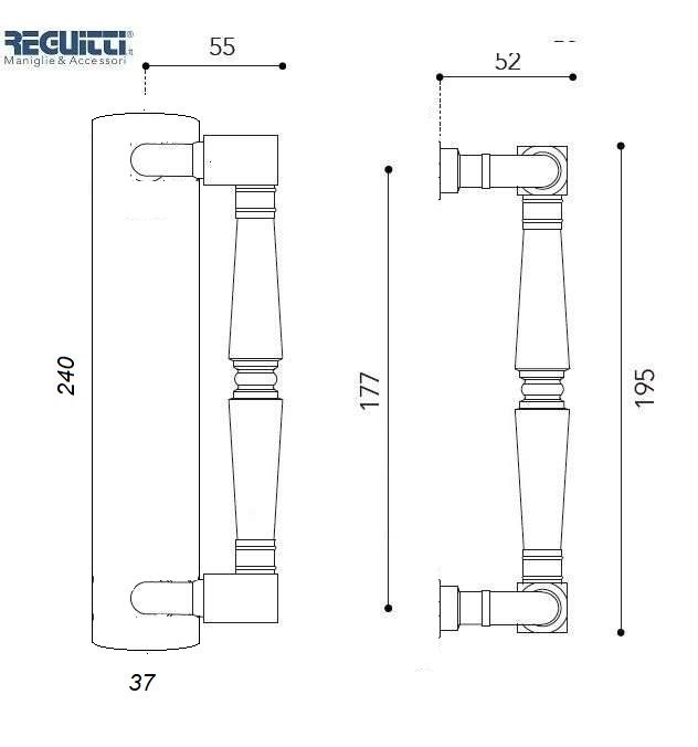 Maniglione REGUITTI serie Ginevra Spostato con placca ottone lucido 