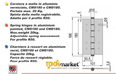 Cerniera a molla azione singola in alluminio argento