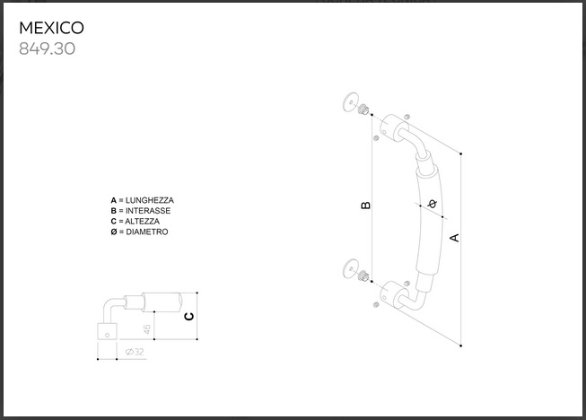 Maniglione MEXICO  in acciaio INOX SATINATO AISI 304 modello  849.30 da 590mm