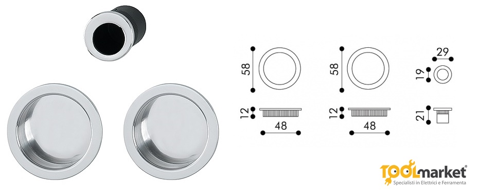 Kit maniglie tonde incasso Ø 48 mm