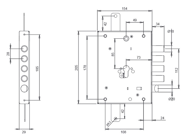 Serratura per blindati TCD compatibili con DIERRE  interasse 28 e 37 mm TECO