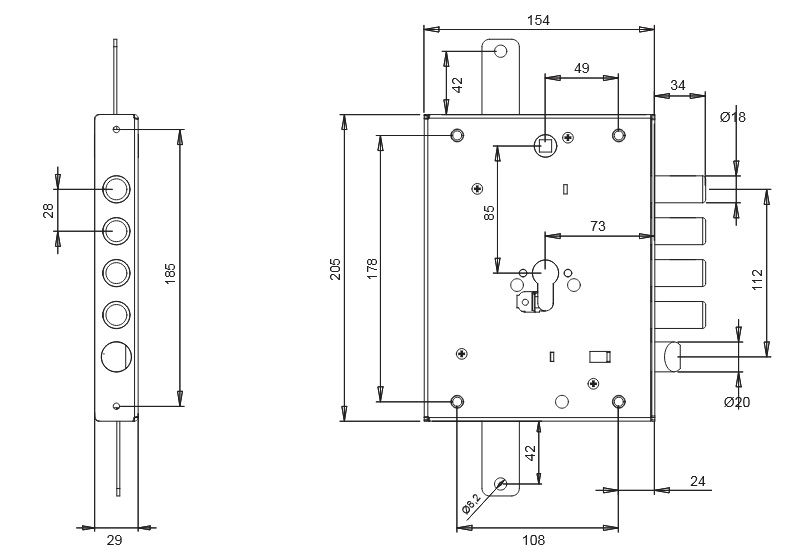 Serratura per blindati TCD compatibili con DIERRE  interasse 28 e 37 mm TECO