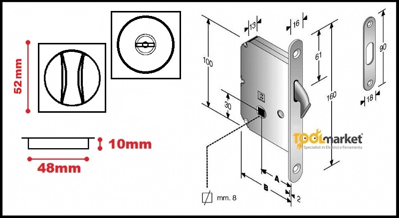 Kit maniglie quadre e serratura per porte scorrevoli