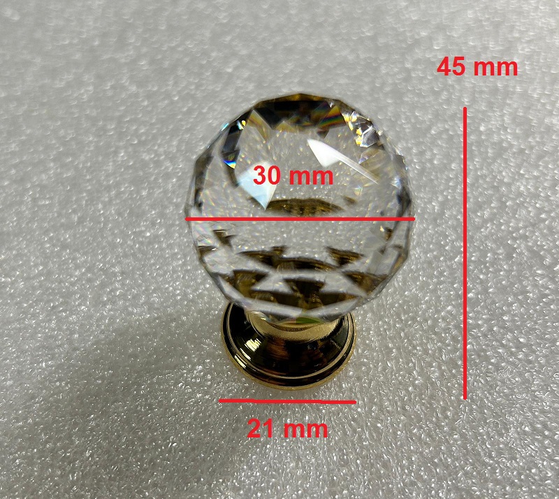 Pomolo cristallo base bagno oro per mobili METALSTYLE