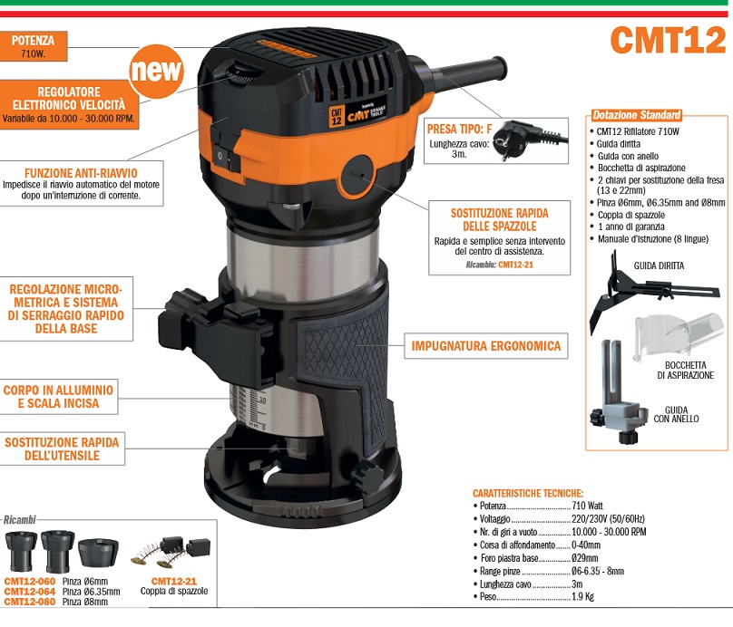 Fresatrice rifilatore CMT12 NEW 710 W