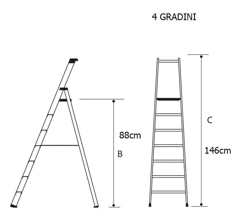 Scala domestica modello da 3 a 10 gradini - Variante: 4 GRADINI