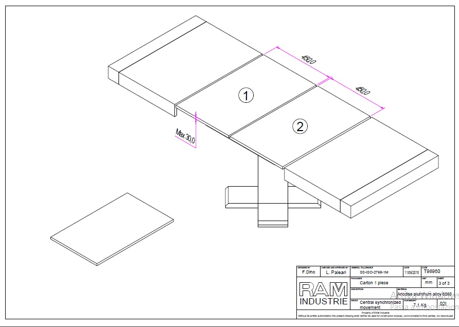 Guide sincronizzate per tavoli allungabili RAM T98