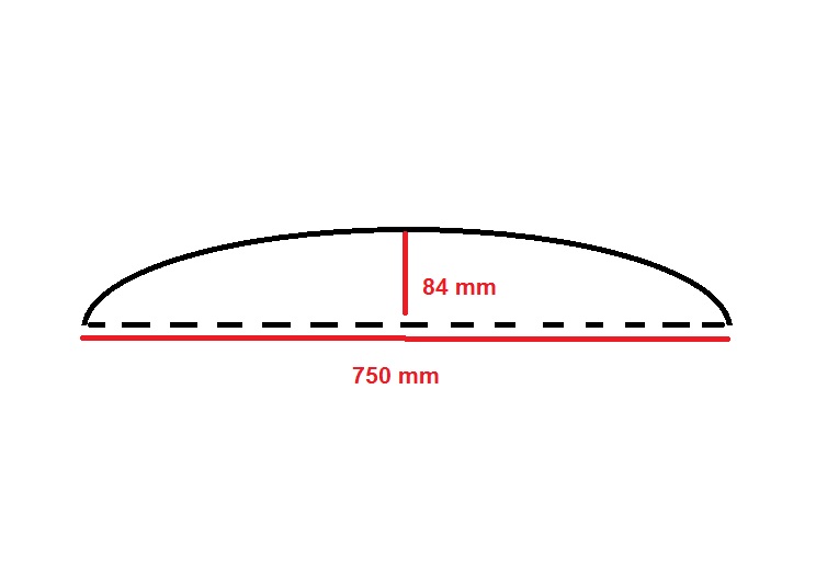 fermavetro 1/4 di cerchio curva sagoma F   Baia 755 mm sag esterna
