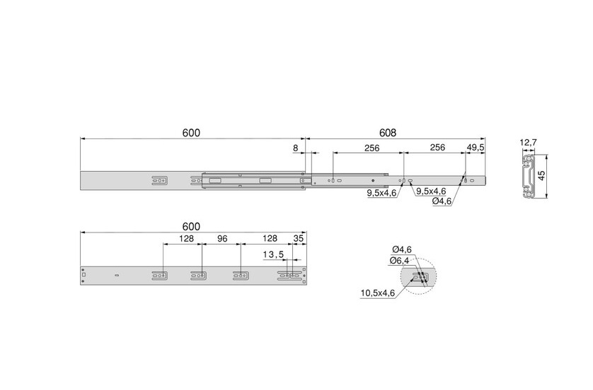Guide estrazione totale  e chiusura soft, altezza 45 mm EMUCA