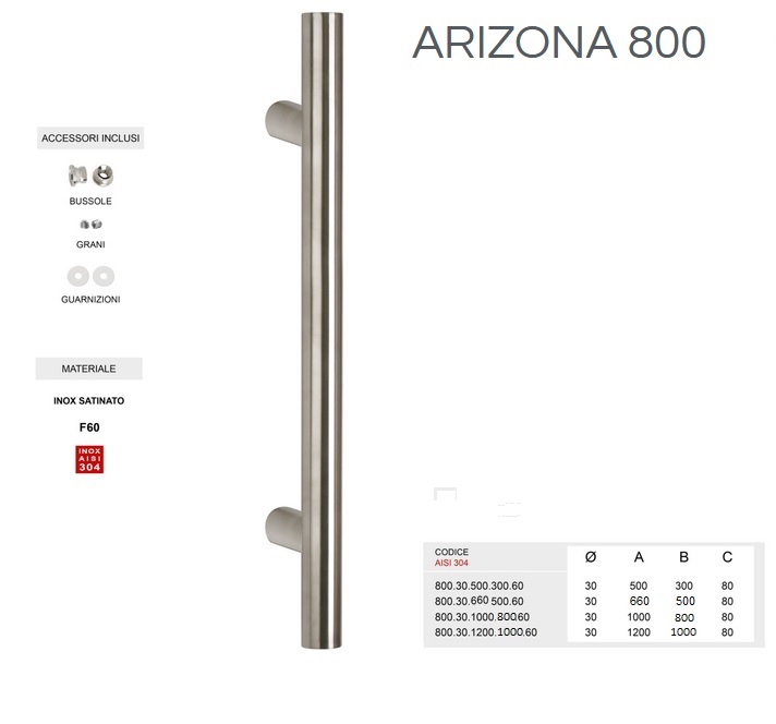 Maniglione inox ARIZONA 800.30 dritto 