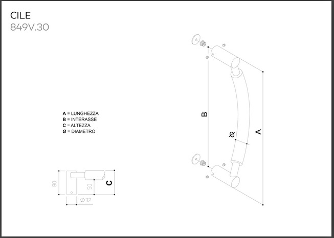 Maniglione CILE 849V.30 in acciaio inox modello 