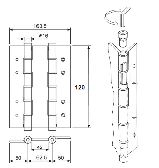 Cerniera a molla doppia azione ALLUMINIO H120