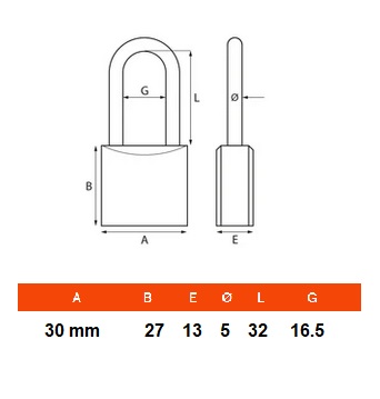 Lucchetto ad arco  da 30 mm Wally