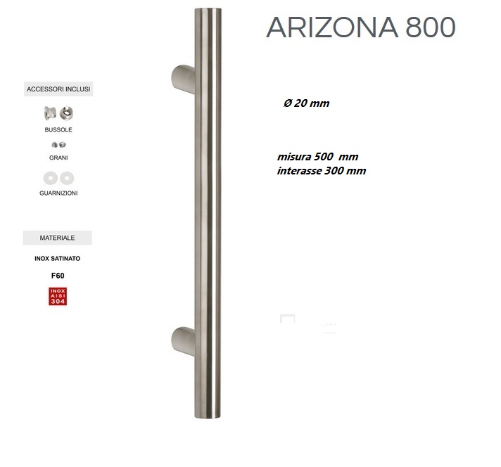 Maniglione inox DIRITTO Ø 20 mm ARIZONA 800.20.500.300.60 FIMET