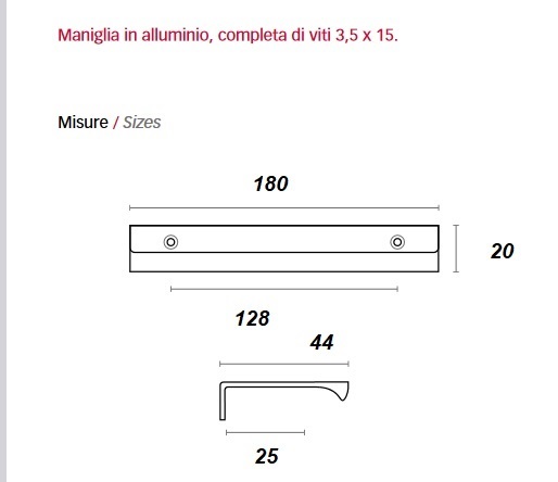 Maniglia in zama argento art 3620 MITAL  