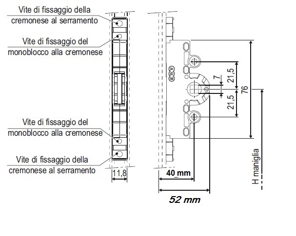 Monoblocco martellina per cremonese A501914000 - AGB entrata 40 mm