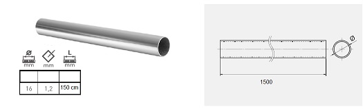 Tubo porta mestoli cromo satinato diametro 16 da 1,50 mt