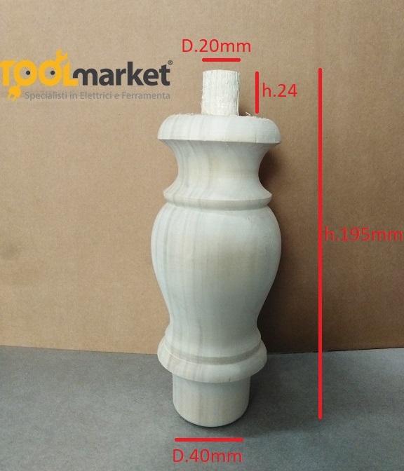 Piede in legno per mobili 195x40 in Ontano