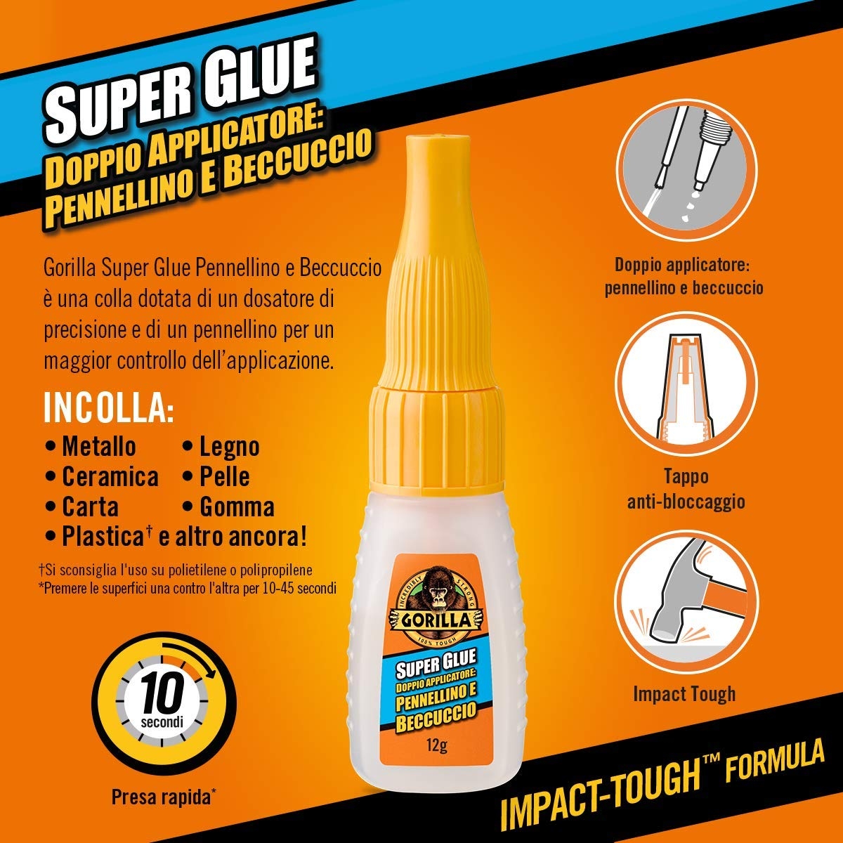 Supercolla con doppio applicatore pennellino e beccuccio 12g - GORILLA