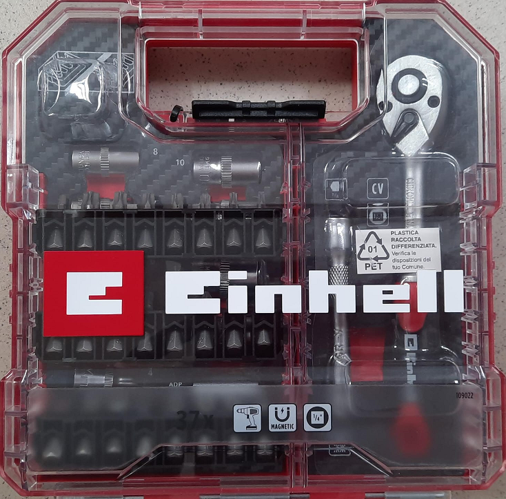 Set di inserti e bussole con chiave a cricchetto da 37 pezzi Einhell