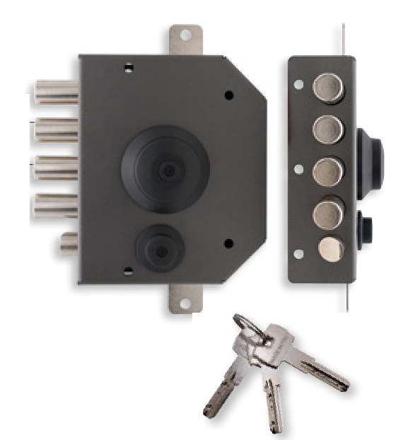 Serratura di sicurezza sovrapposta T1460.60 con pomolo interno per porta in legno 