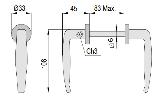 Maniglia nera per porta quadro 6  M102N/2AS Pettiti