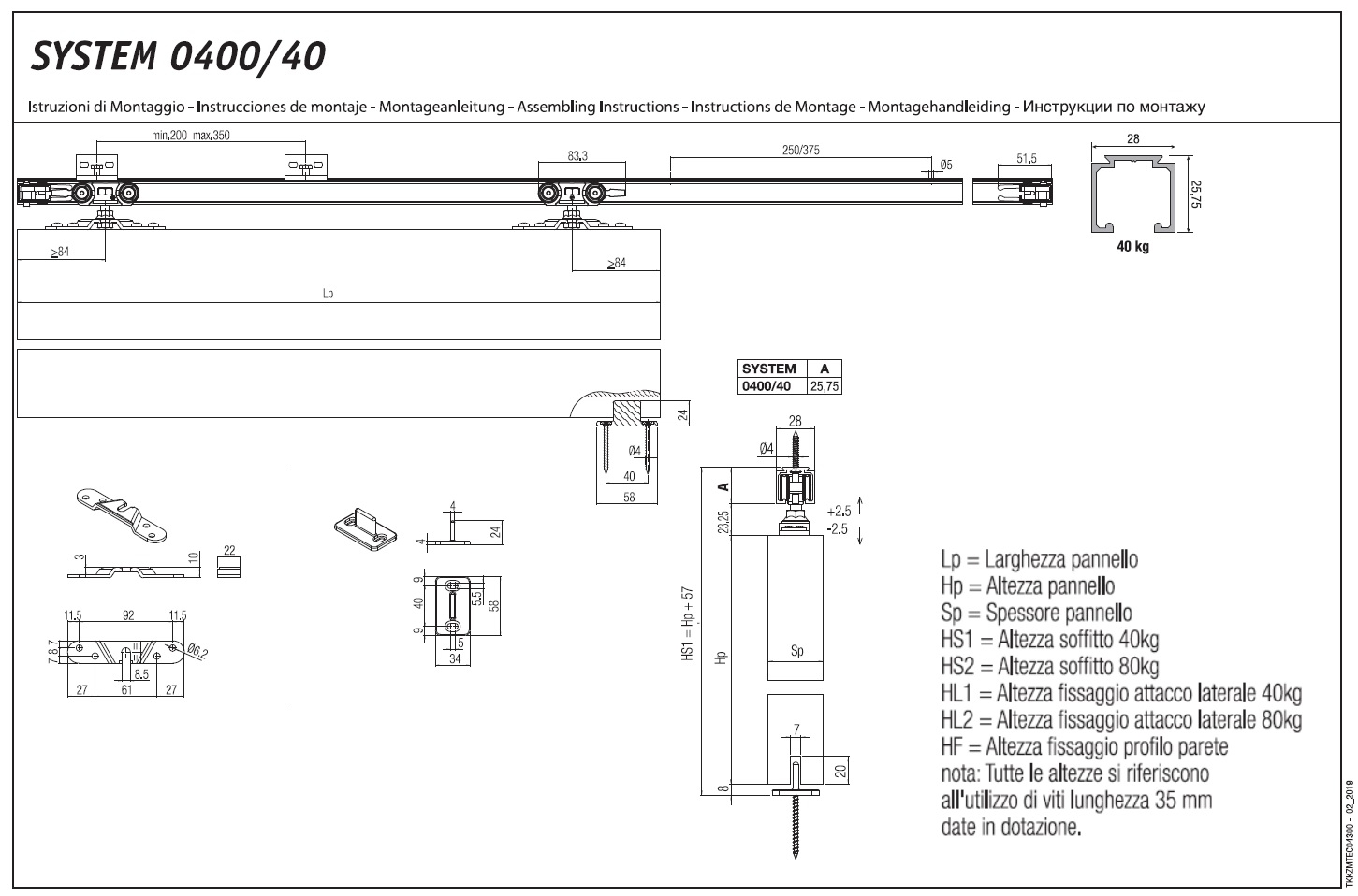 Set accessori Koblenz 400/40kg per porte scorrevoli