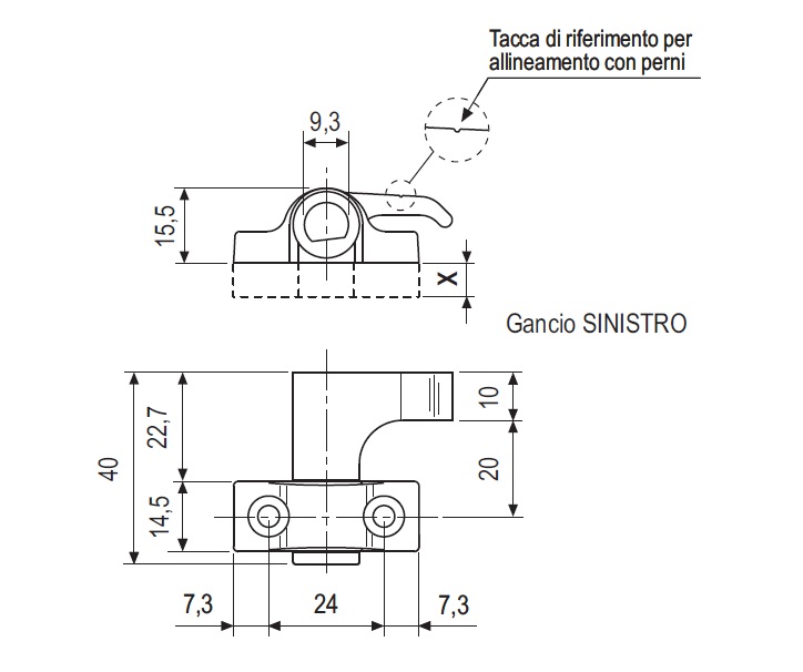 Gancio di chiusura H00901 dx sx