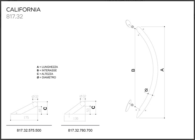 Maniglione California 817.32 inox satinato da 780mm