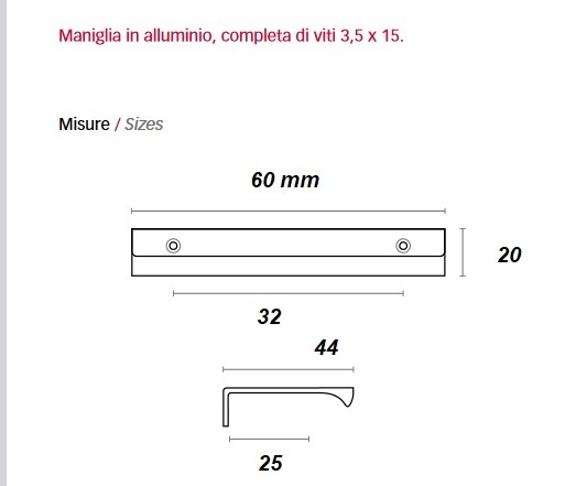 Maniglia in zama nero opaco art 3620 MITAL