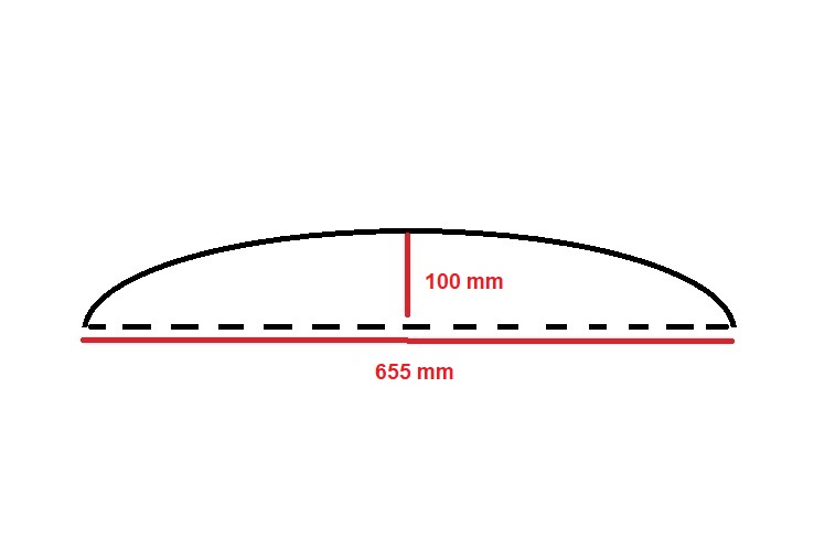 fermavetro 1/4 di cerchio curva sagoma F   Baia 1150 mm sag esterna 