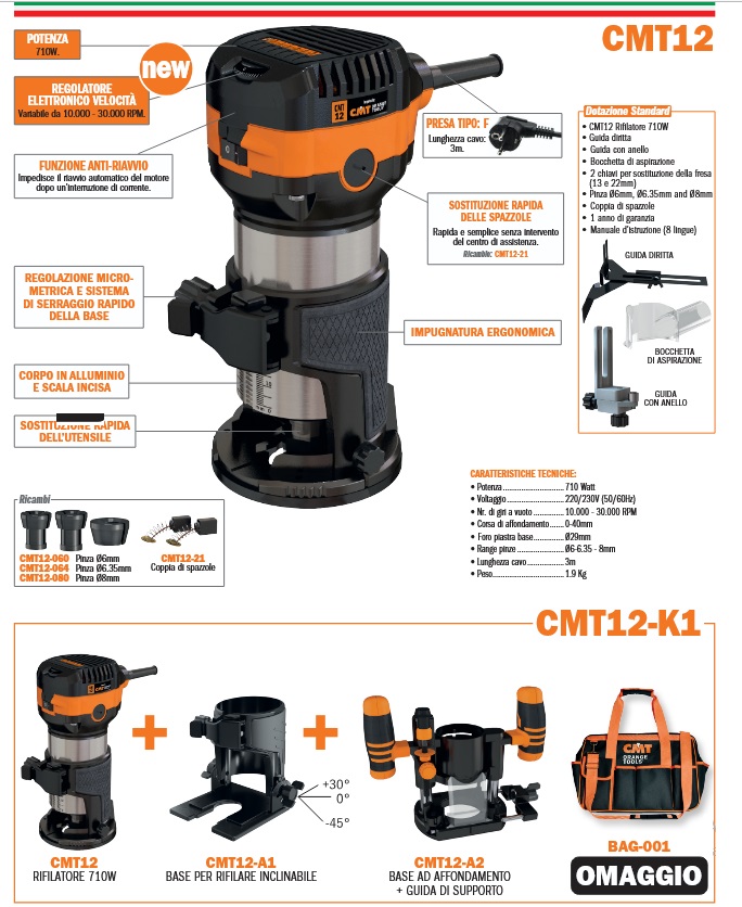 Fresatrice rifilatore CMT12 KIT NEW 710 W