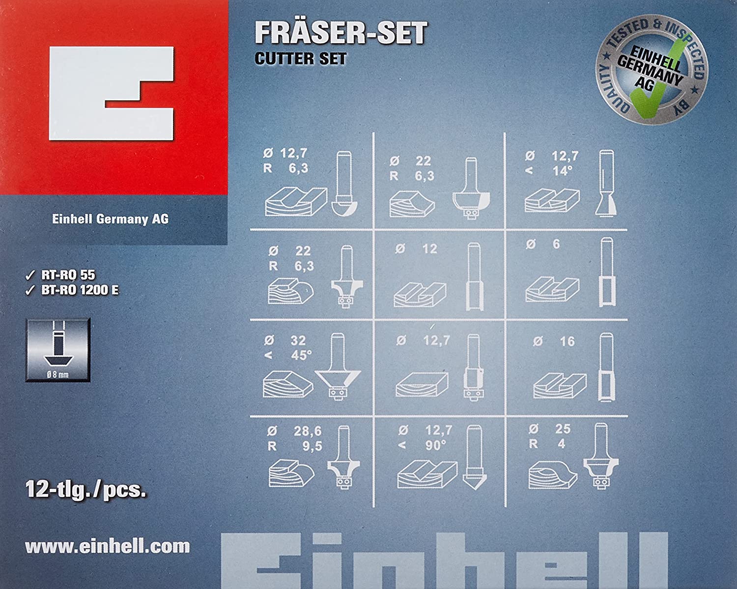 Set di inserti da 12 pz per fresatrice - EINHELL