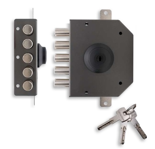 Serratura di sicurezza sovrapposta T1400.60 con chiave interna per porta in legno 