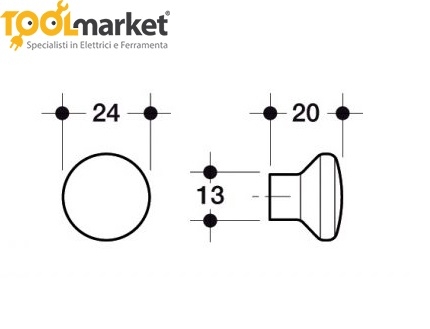 Pomello poliplast in plastica alluminio ral 9006 mm Ø 24 mm