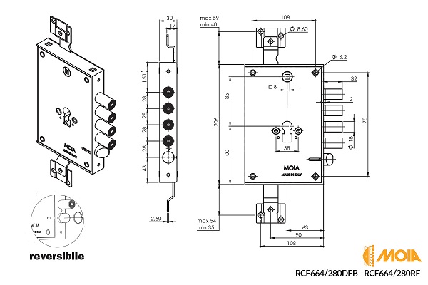 Serratura sicurezza ricambio  664/280DFB -  MOIA 