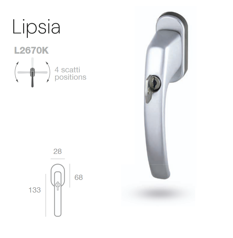 Maniglia per finestre Dk con chiave L26K BRIALMA