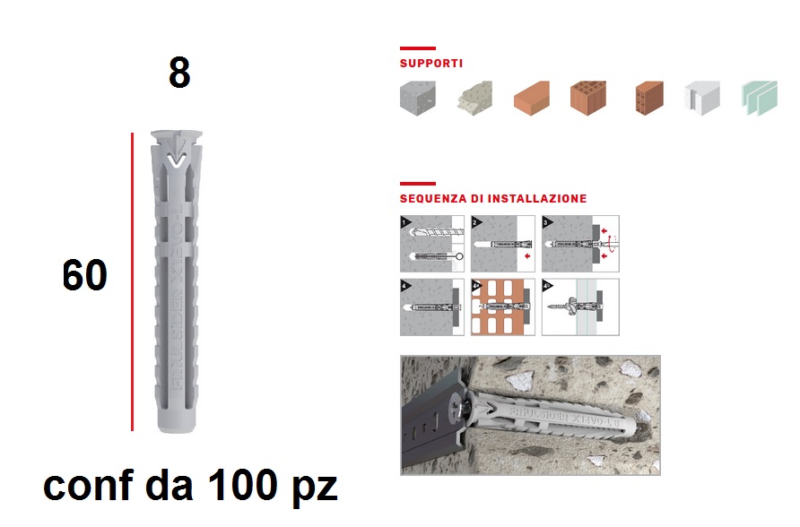 Tasselli X 1 Evo L Friulsider Ø 8 da 100 pz