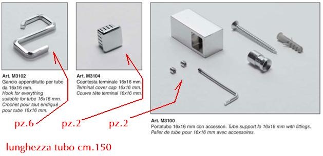 Portamestoli cromo tubo quadro completo cm150