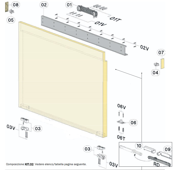Kit per porte scorrevole esterno muro da 120 cm con fermo ammortizzato AIRONE Sliding kg 80 
