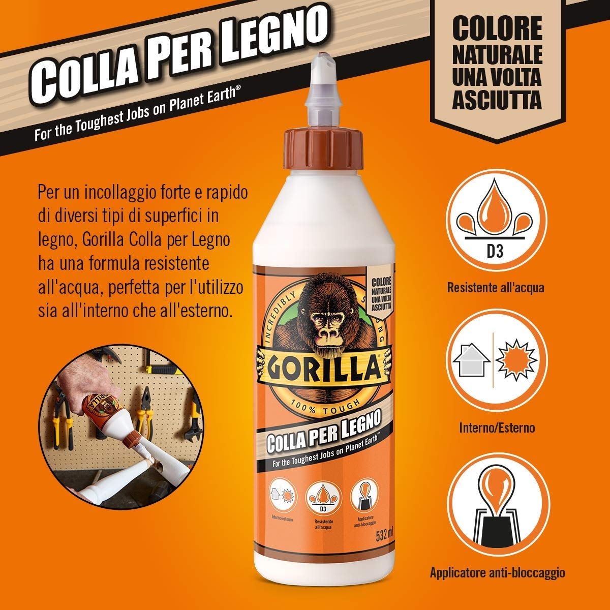 Supercolla per legno per interni ed esterni - GORILLA