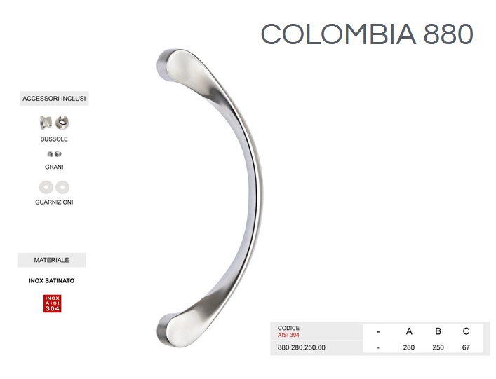 Maniglione  Colombia in Acciaio INOX Aisi304