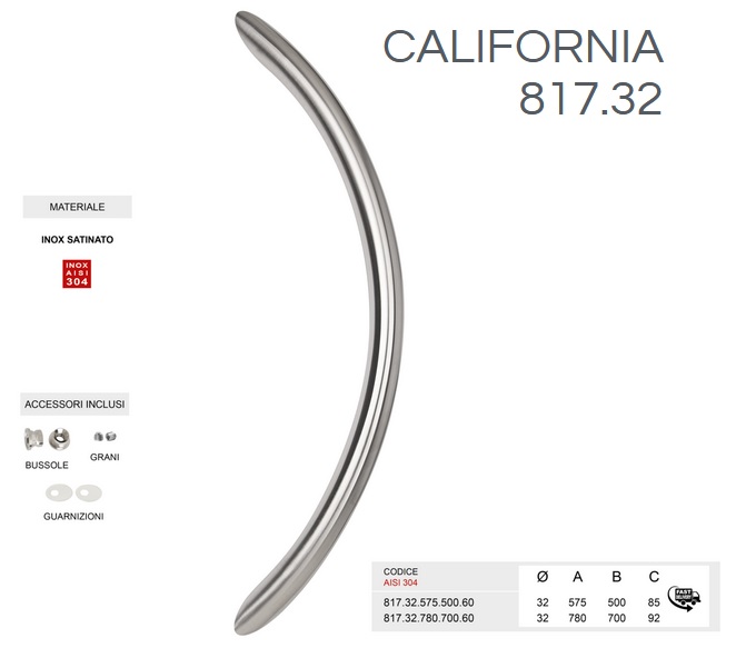 Maniglione California 817.32 inox satinato da 780mm