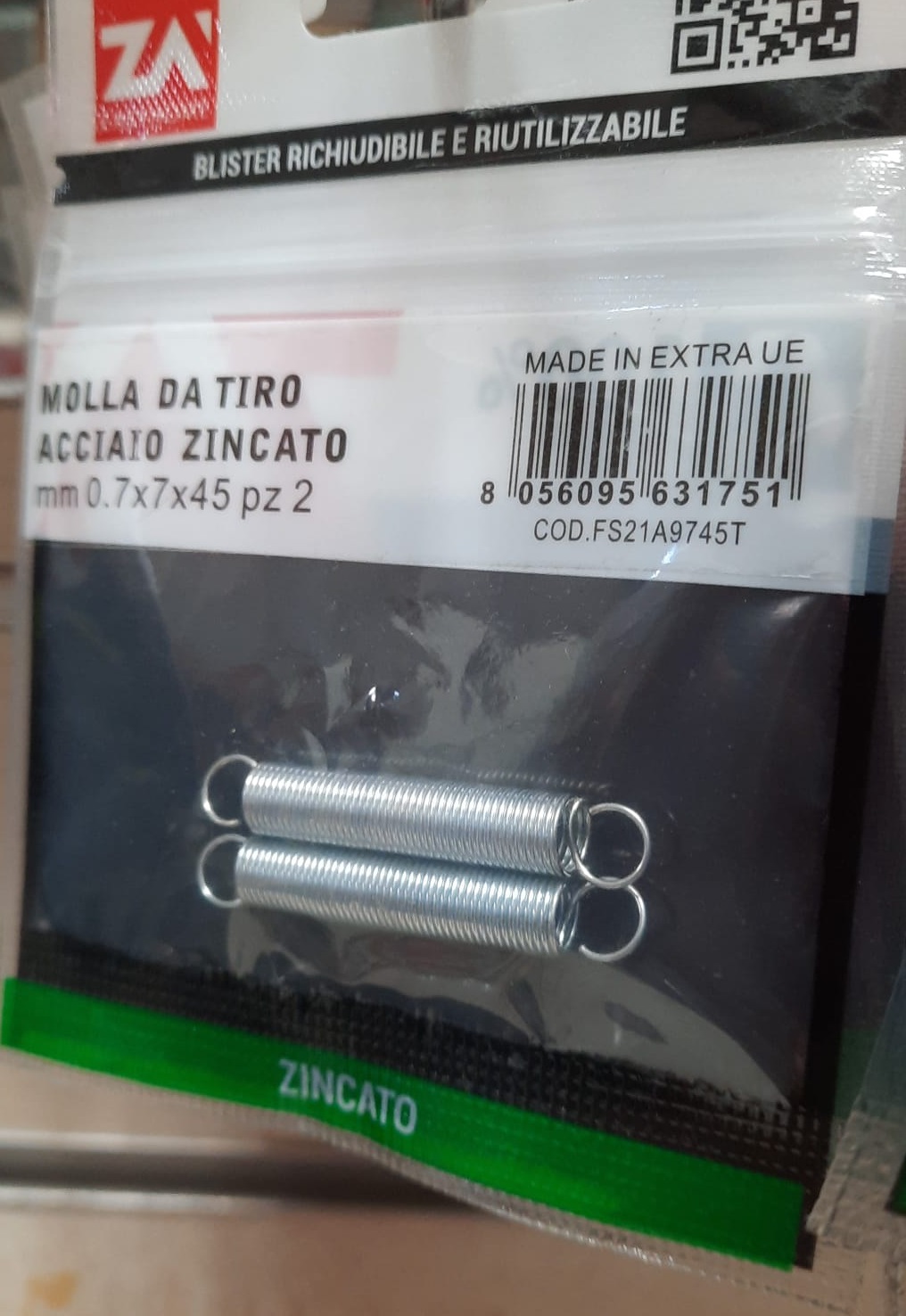 Molla da tiro acciaio zincato mm 0.7x 7 x 45  PZ 2