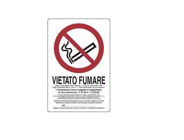 Cartello segnaletico  "VIETATO FUMARE L.311/1 " in PVC