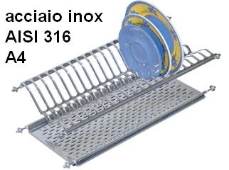 Scolapiatti inox 18/10 completo di vaschetta 76cm per moduli 80