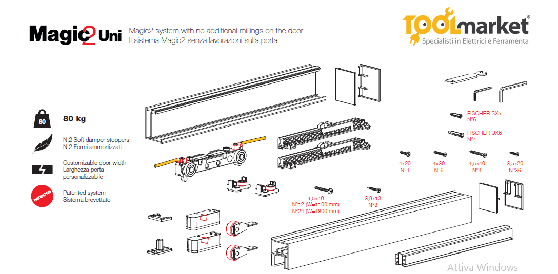 Sistema per porte scorrevoli esterno muro con fermi ammortizzati FLUID MAGIC 2 UNI - Ternoscorrevoli